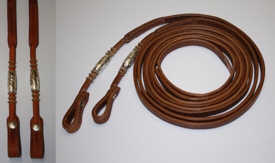 Harness Zügel, 5/8inch, Round End's, Silver Pipes / Rawhide