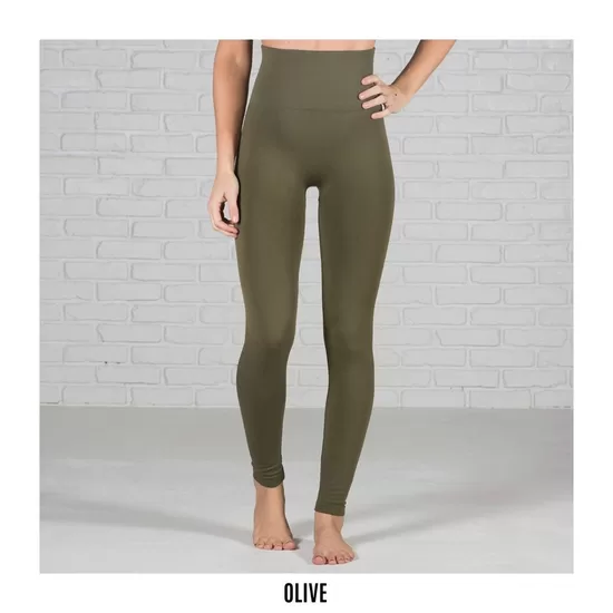 Bauchregulierende Thermo Leggings - Fleecefutter - Olive/olivgrün