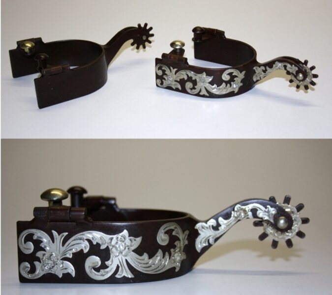 68. Show Sporen, Braun floral Silver, "Clear Stones"