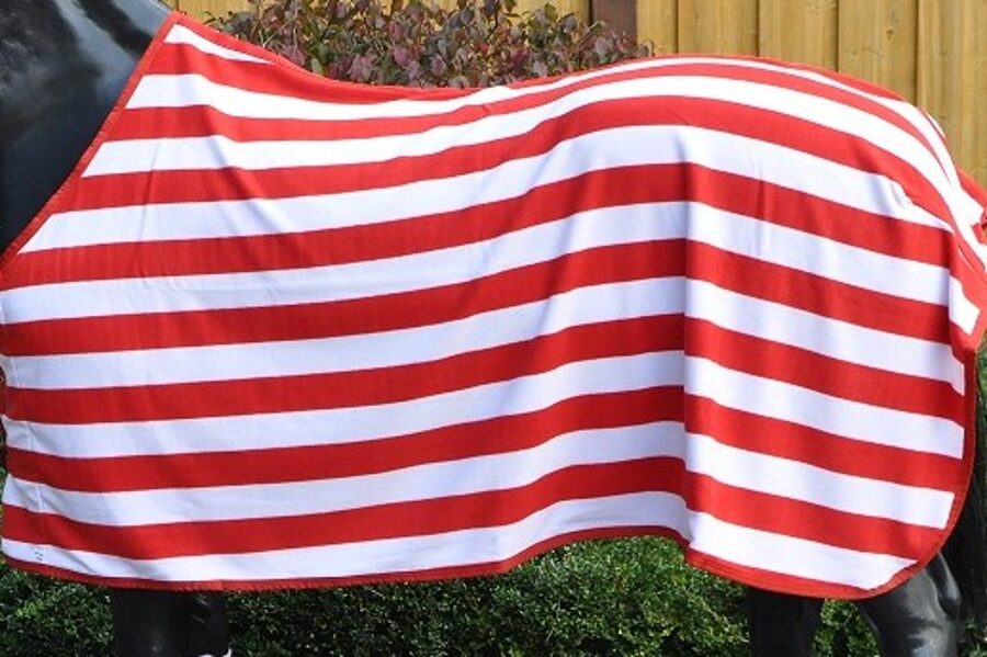 Abschwitzdecke rot-weiss gestreift oder rot, mit Klickverschluss